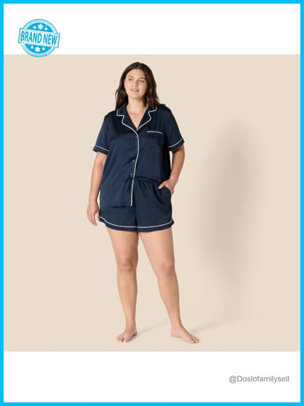 Satin Short Sleeve Button-Down Top and Short Sleepwear Pajama Set - Picture 6 of 7
